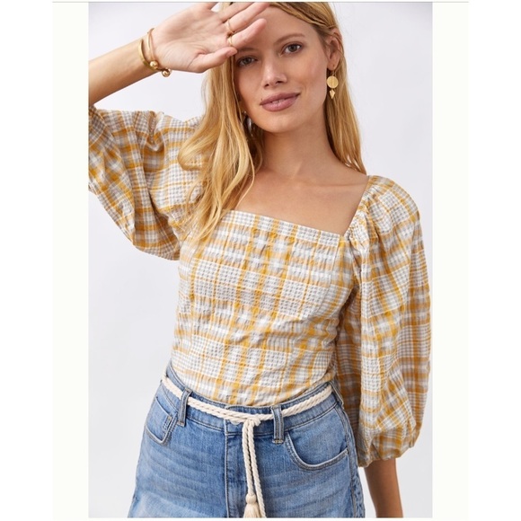 Anthropologie Maeve Plaid Square Neck Puff Sleeve Plus Size 3X Blouse - Picture 12 of 13